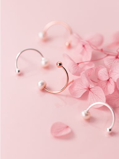 925 Sterling Silver With Silver Plated Simplistic C-shaped Stud Earrings