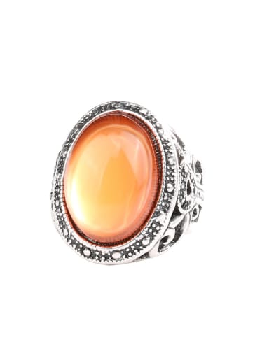 Retro style Hollow Oval Resin stone Alloy Ring