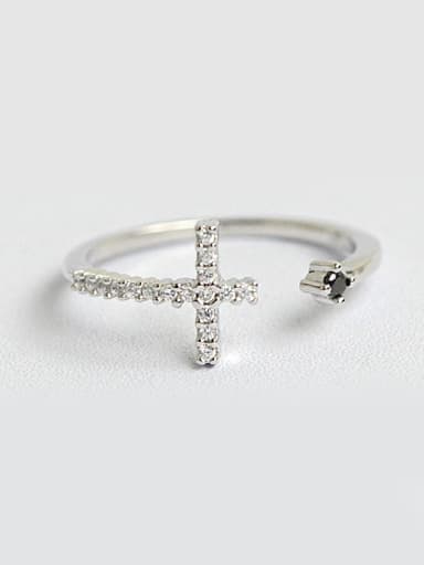 Simple Cubic Zircon-covered Cross Opening Silver Ring
