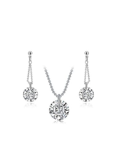 All-match Platinum Plated AAA Zircon Round Two Pieces Jewelry Set