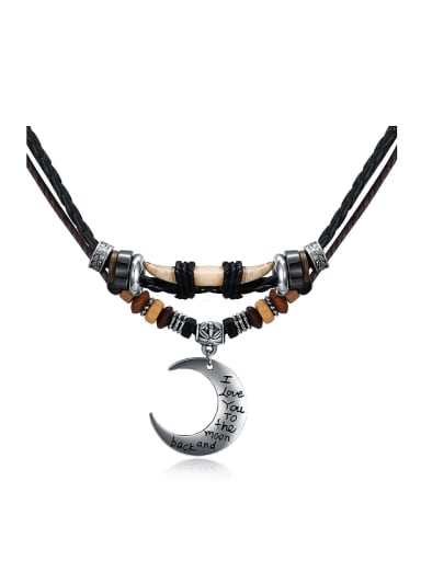 Personalized Moon Beads PU Sweater Chain