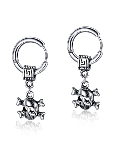 Stainless Steel With Antique Silver Plated Vintage Skull Stud Earrings