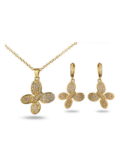 Beautiful 18K Gold Plated Butterfly Zircon Two Pieces Jewelry Set