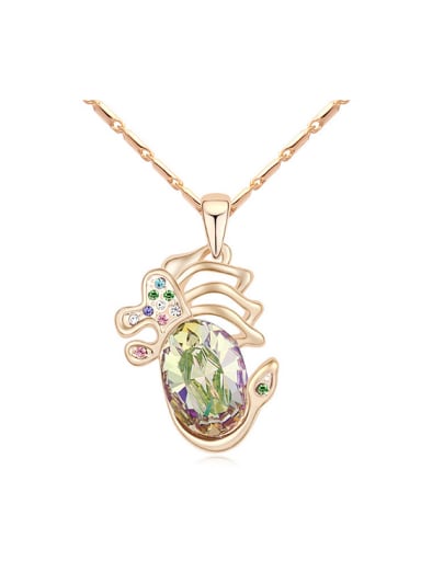 Personalized Oval austrian Crystal Pendant Champagne Gold Plated Necklace