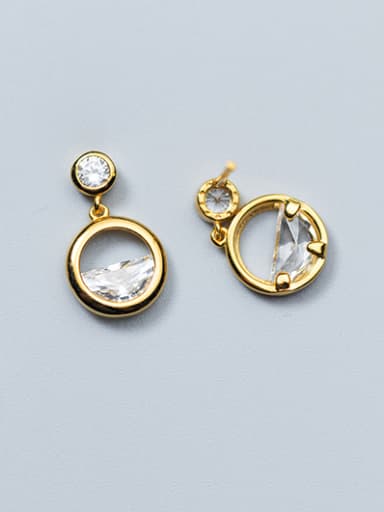 Fresh Gold Plated Round Shaped Rhinestone S925 Silver Drop Earrings