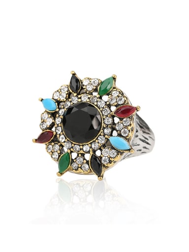 Retro style Double Color Plated Resin stones Crystals Alloy Ring