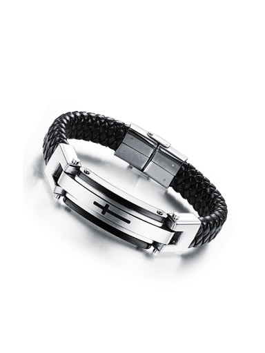 Fashion Cross Titanium Artificial Leather Bracelet