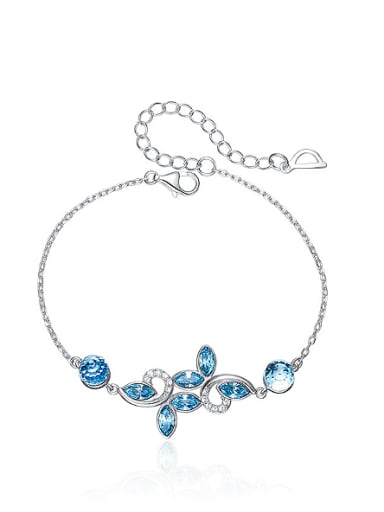 Fashion Little Leaves Blue austrian Crystals 925 Silver Bracelet