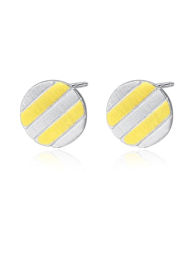 925 Sterling Silver With Glossy  Plated Simplistic Round Stud Earrings