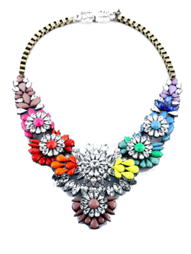 Fashion Sweet Color Stones Flower Alloy Necklace