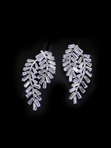 Leaves-shape Shining Zircons Cluster earring