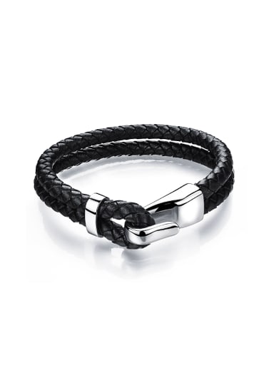 Simple Personalized Two-band Black PU Men Bracelet