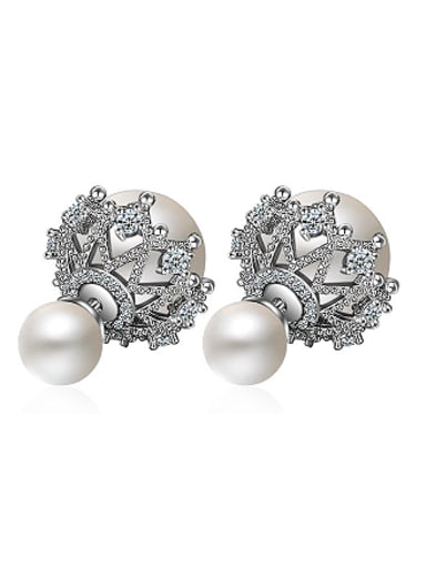 Personalized Double Imitation Pearls Cubic Zirconias Stud Earrings