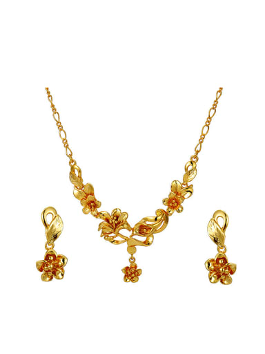 Copper Alloy Gold Plated Classical Flower Two Pieces Jewelry Set