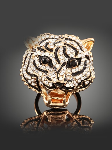 Personalized Cubic Rhinestones-studded Lion-head Alloy Ring