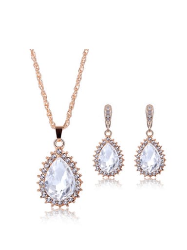 Alloy Rose Gold Plated Fashion Artificial Stones Water Drop shaped Two Pieces Jewelry Set