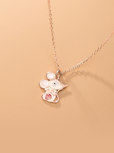 925 Sterling Silver With Rose Gold Plated Cute Mouse Necklaces