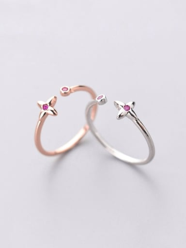 925 Sterling Silver With Silver Plated Personality Four-pointed star Free Size Rings