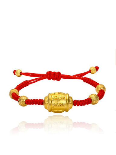 Copper Alloy 24K Gold Plated Beads Woven Red String Bracelet