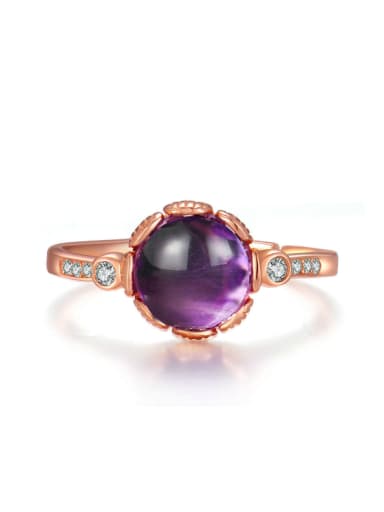Natural Round Amethyst Rose Gold Plated Silver Ring