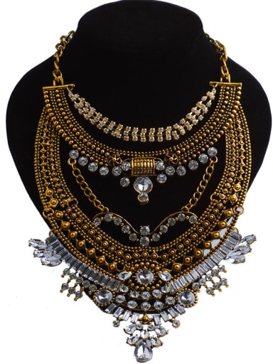 Exaggerated White Stones-covered Alloy Necklace