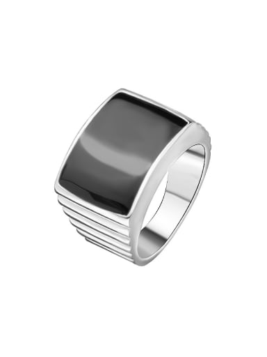Personalized Black Enamel Silver Plated Alloy Ring