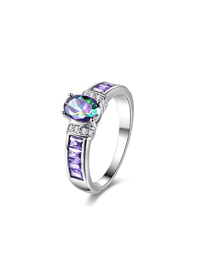 Fashion Purple Oval Shaped Glass Stone Ring