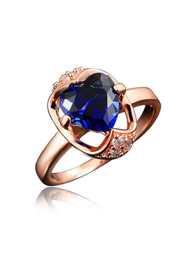 Elegant Blue Heart Shaped Zircon Rose Gold Plated Ring