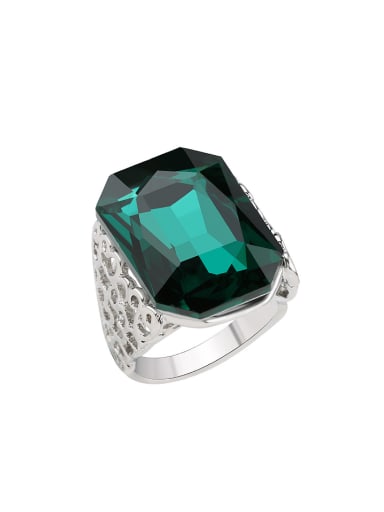 Exaggerated Green Glass stone Silver Plated Alloy Ring