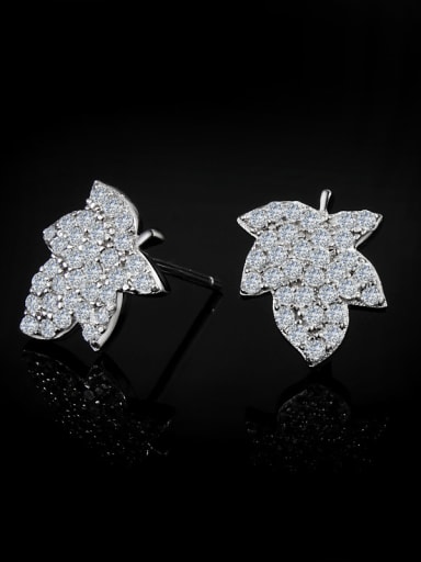 Fashion Cubic Zirconias-covered Maple Leaf 925 Sterling Silver Stud Earring