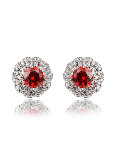 Shimmering Red Round Shaped Zircon Stud Earrings