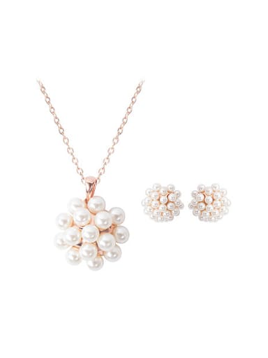 2018 Alloy Rose Gold Plated Fashion Artificial Pearls Two Pieces Jewelry Set