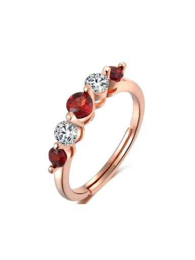 Small Round Zircon Garnet Simple Opening Ring