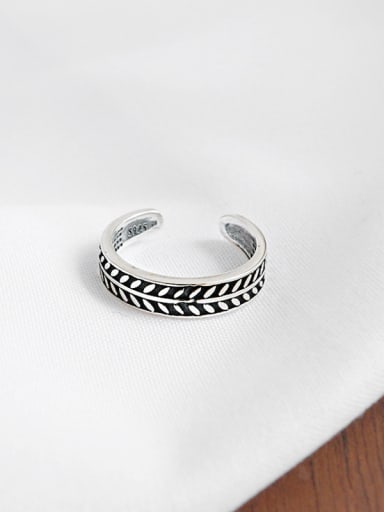 Pure silver retro olive leaf free size ring