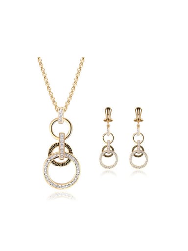 Alloy Imitation-gold Plated Fashion Overlapping Circles CZ Two Pieces Jewelry Set