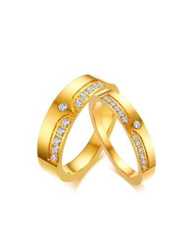 Couple Temperamental Gold Plated Titanium Zircon Ring