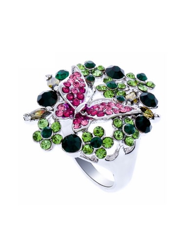 Fashion Colorful Rhinestones Butterfly Flowers Alloy Ring