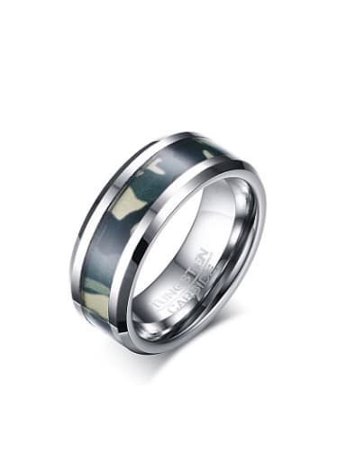 Personality Camouflage Pattern Design Geometric Tungsten Ring