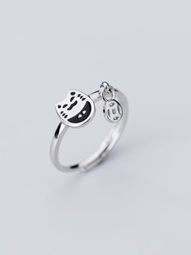 925 Sterling Silver With Platinum Plated Simplistic Cat Free Size  Rings