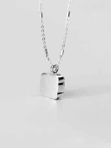 925 Sterling Silver With Platinum Plated  Simplistic  Smooth Square Necklaces