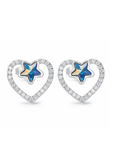 Fashion Hollow Heart Little Star austrian Crystals 925 Silver Stud Earrings