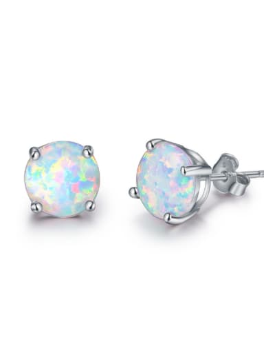 Small Round Shaped Opal Fashion Stud Earrings