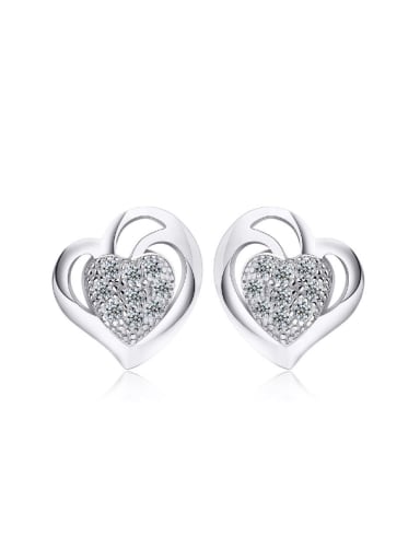S925 Silver Heart-shaped Micro Pave Stud Earrings