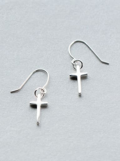S925 Silver Personality Simple Smooth Cross hook earring