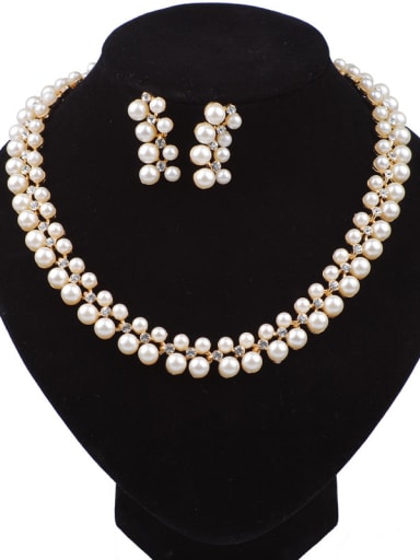Fashion White Imitation Pearls Cubic Rhinestones Alloy Two Pieces Jewelry Set