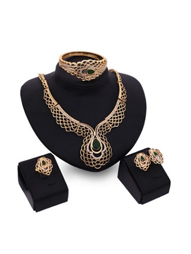 Alloy Imitation-gold Plated Vintage style Stone Lace-shaped Four Pieces Jewelry Set