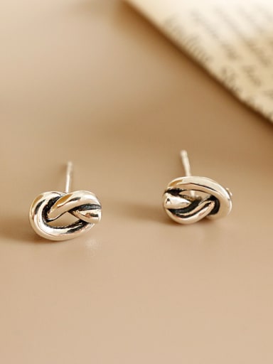 925 Sterling Silver With Antique Silver knot Irregular Stud Earrings
