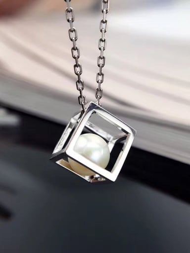 Freshwater Pearl Hollow Cube Necklace