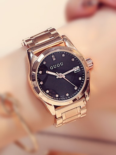 GUOU Brand Classical Rose Gold Plated Watch