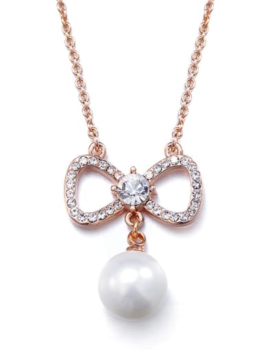 Fashion Cubic Zirconias-covered Bowknot Artificial Pearl Alloy Necklace